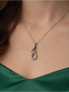 Black & White Diamond Teardrop 1/5 Carat Pendant 925 Sterling Silver Necklace
